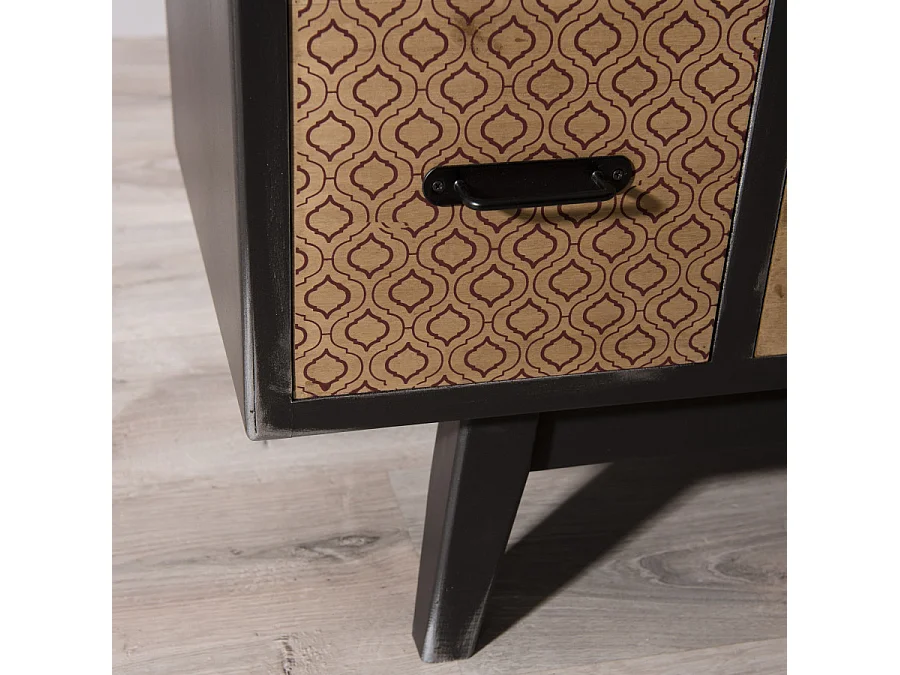 ROMAIN - Commode noire 8 tiroirs marrons motifs Pin