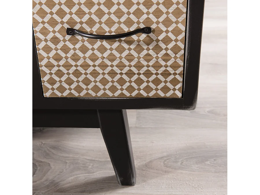 ROMAIN - Commode noire 8 tiroirs marrons motifs Pin