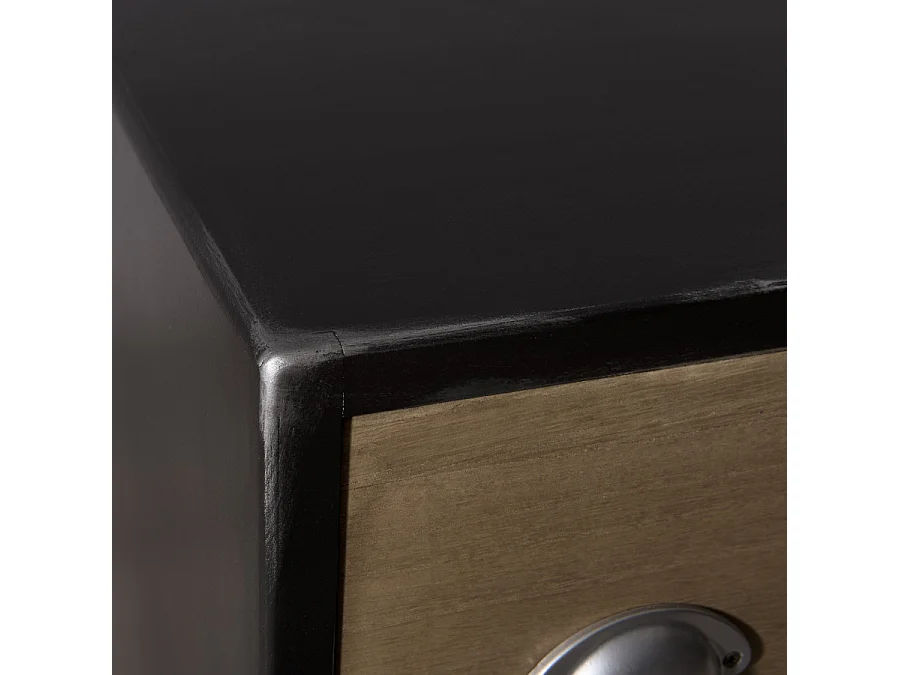 ROMAIN - Commode noire 8 tiroirs marrons motifs Pin