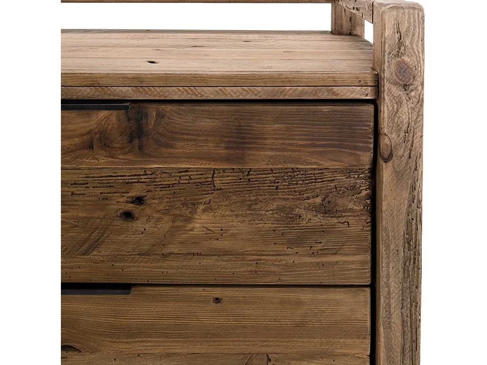 SANDY - Commode marron 2 tiroirs bois Pin recyclé poignées métal noir