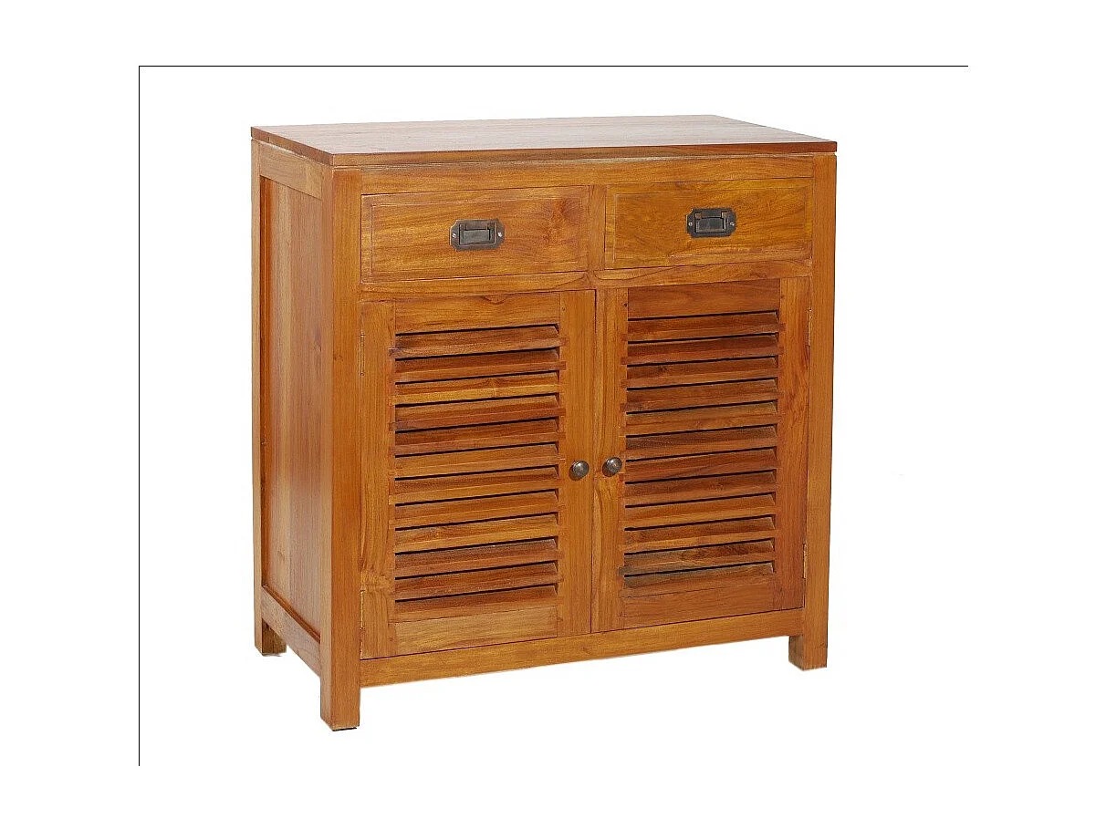 API - Meuble de rangement en bois teck 2 portes 2 tiroirs marron