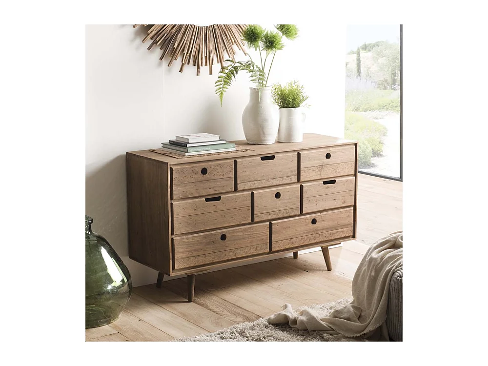ANDY - Commode scandi bois marron 8 tiroirs