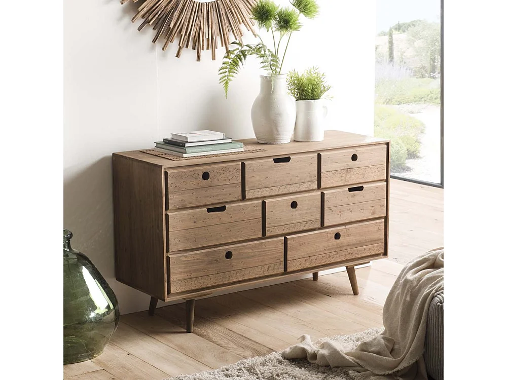 ANDY - Commode scandi bois marron 8 tiroirs