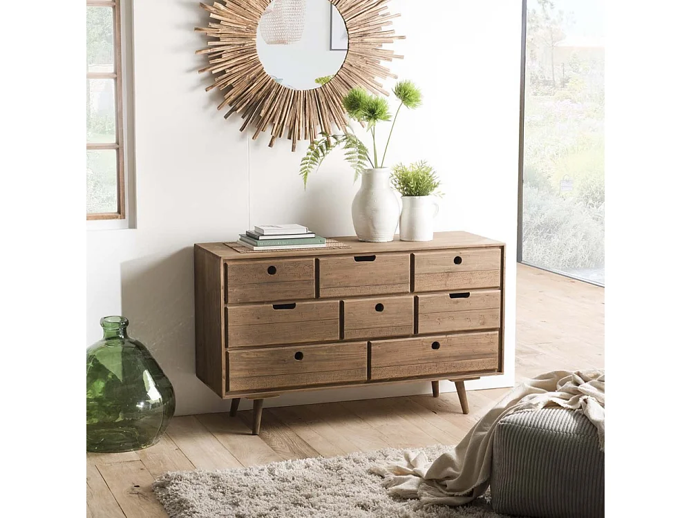 ANDY - Commode scandi bois marron 8 tiroirs