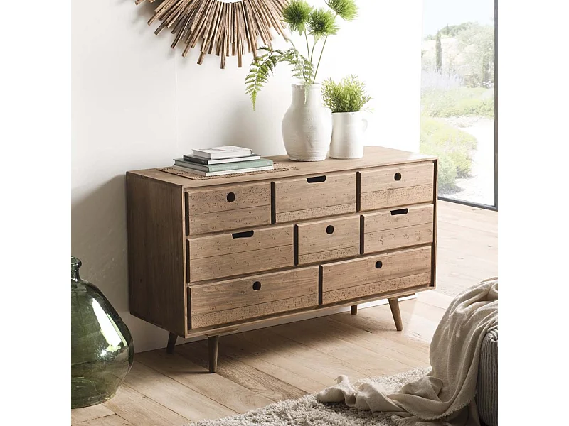 ANDY - Commode scandi bois marron 8 tiroirs