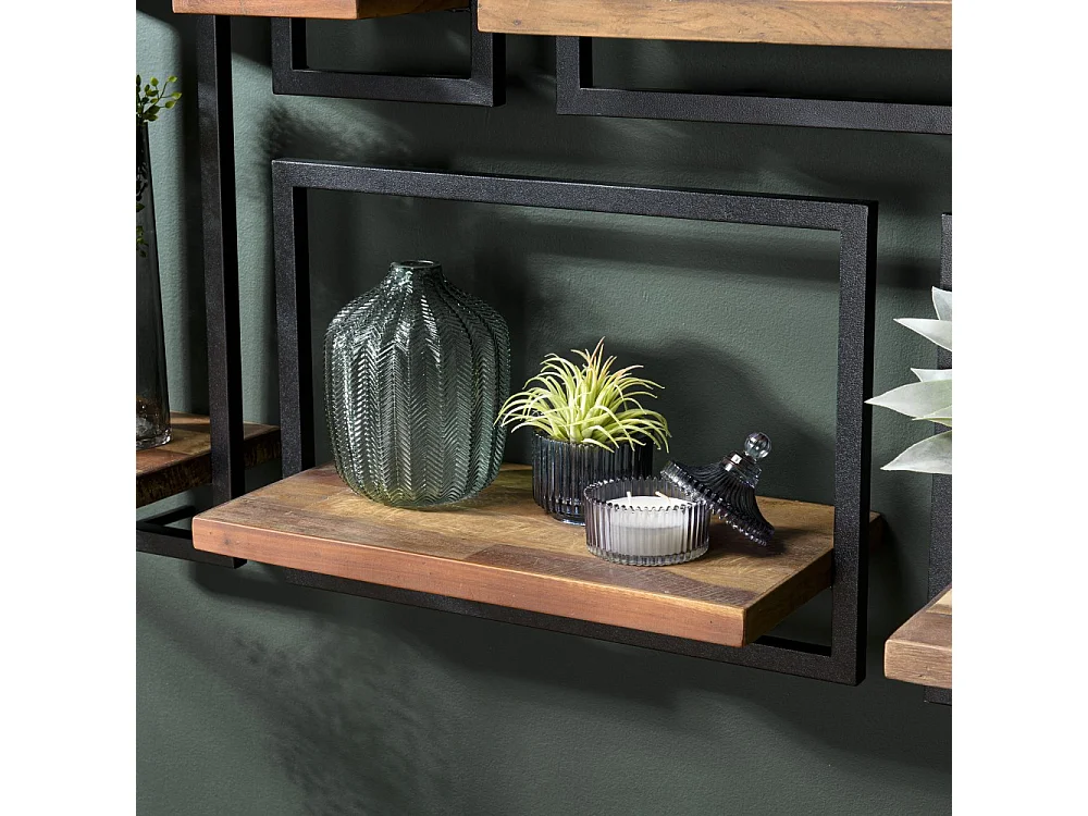 SIXTINE - Étagère murale plateau 50x25cm bois teck recyclé marron