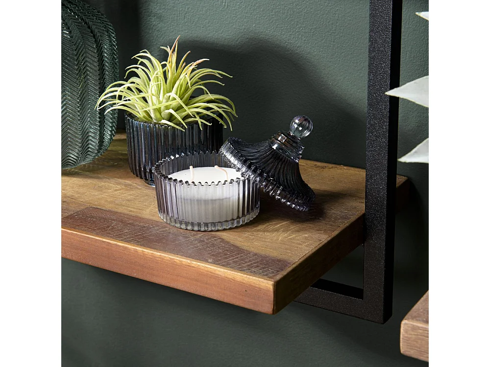 SIXTINE - Étagère murale plateau 50x25cm bois teck recyclé marron