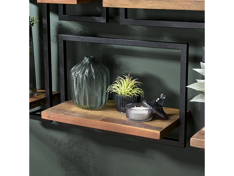 SIXTINE - Étagère murale plateau 50x25cm bois teck recyclé marron