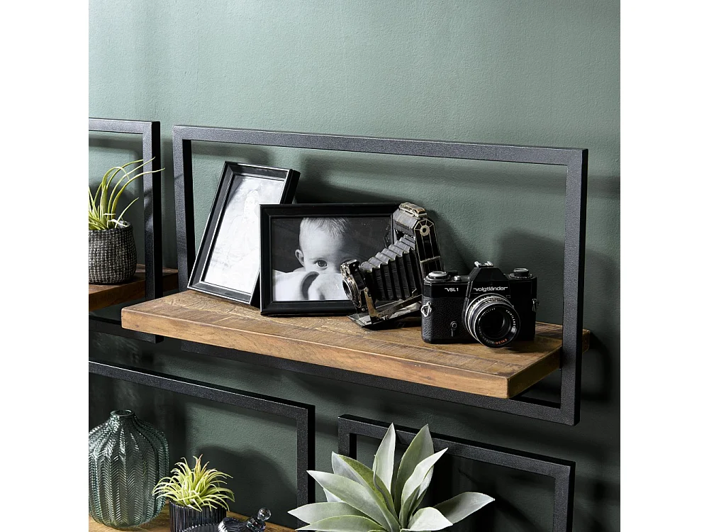 SIXTINE - Étagère murale plateau 65x25cm en bois teck recyclé marron