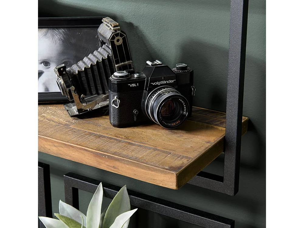 SIXTINE - Étagère murale plateau 65x25cm en bois teck recyclé marron