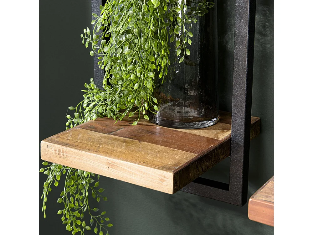 SIXTINE - Étagère murale 2 plateaux en bois de teck recyclé marron