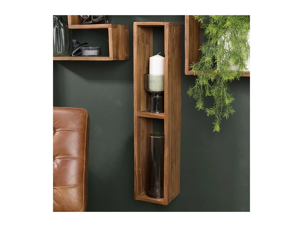 SIXTINE - Étagère murale marron rectangulaire 2 niches bois teck recyclé
