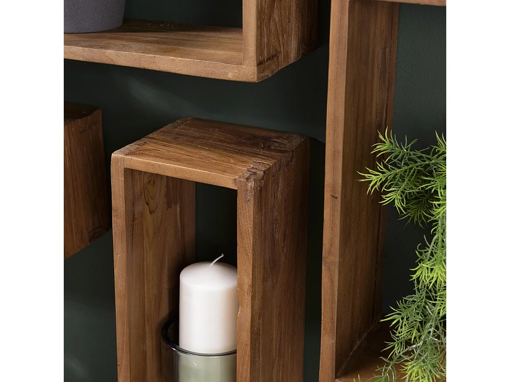 SIXTINE - Étagère murale marron rect. 2 niches bois teck recyclé