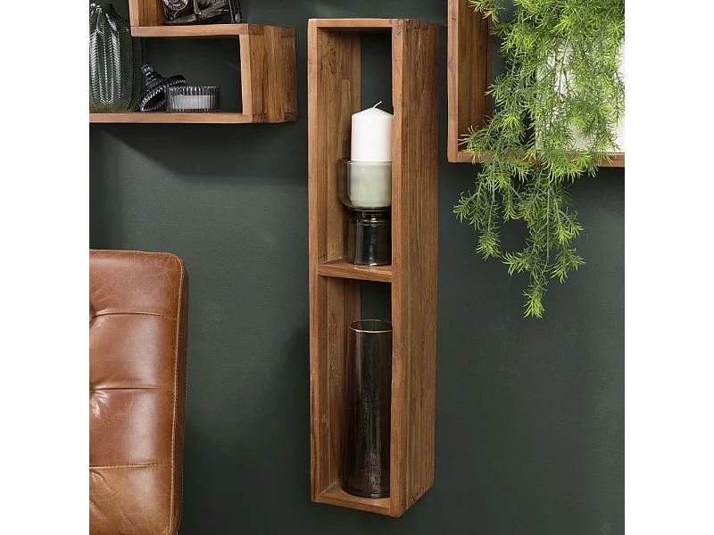 SIXTINE - Étagère murale marron rect. 2 niches bois teck recyclé
