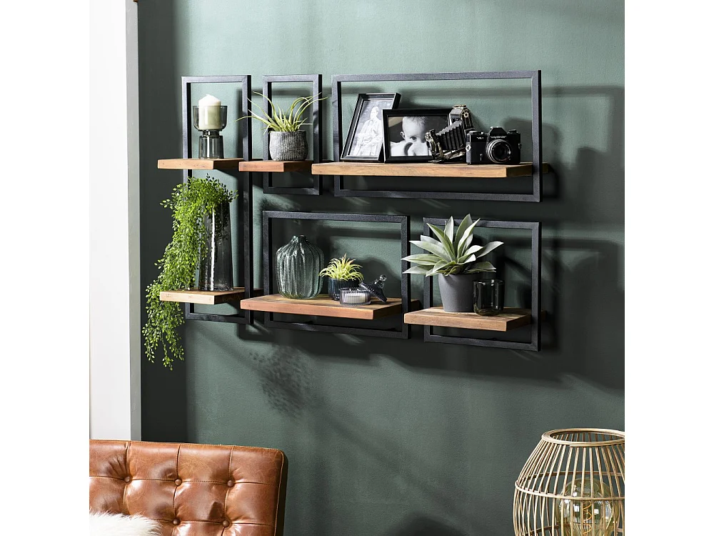 SIXTINE - Étagère murale plateau 35x25cm bois de teck recyclé marron