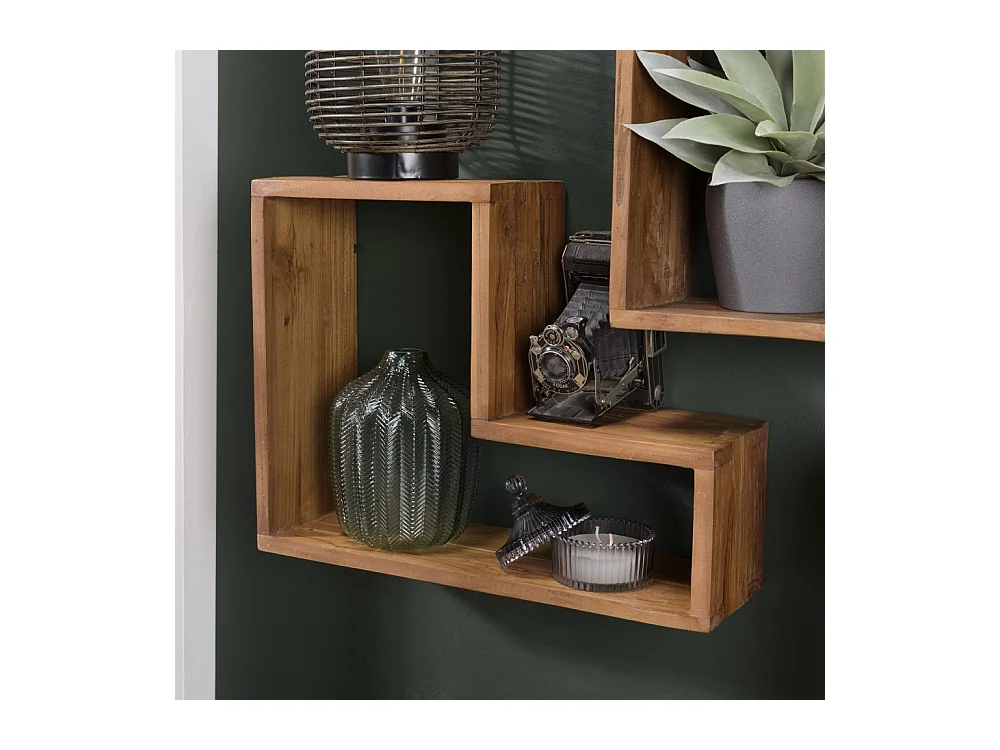 SIXTINE - Étagère murale marron forme 'L' 1 niche bois teck recyclé