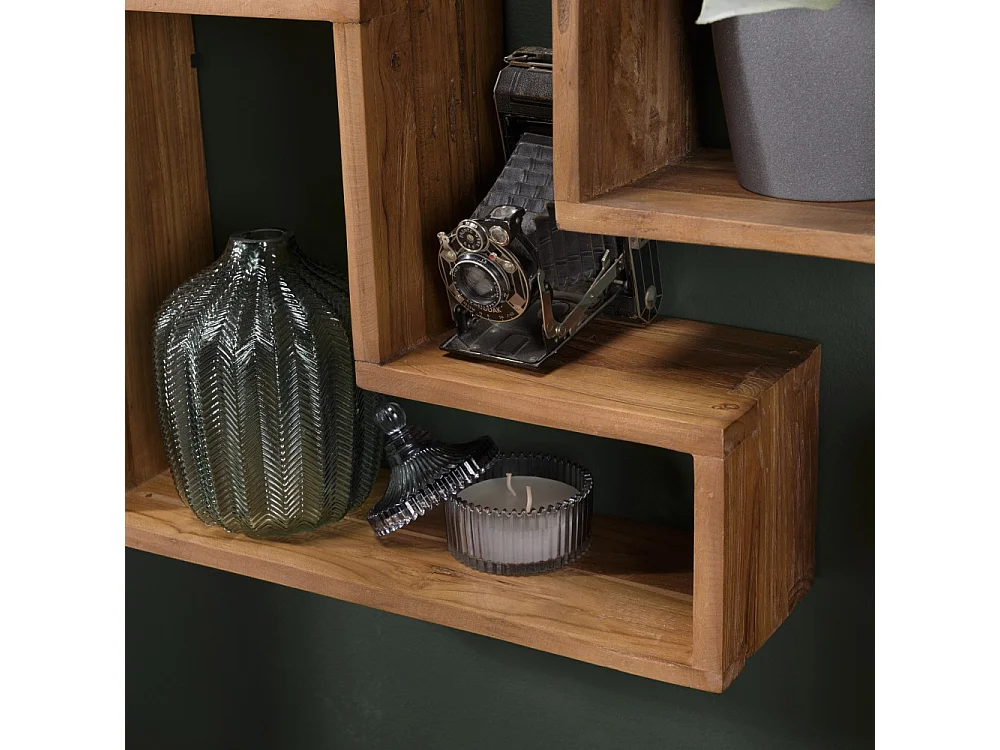 SIXTINE - Étagère murale marron forme 'L' 1 niche bois teck recyclé