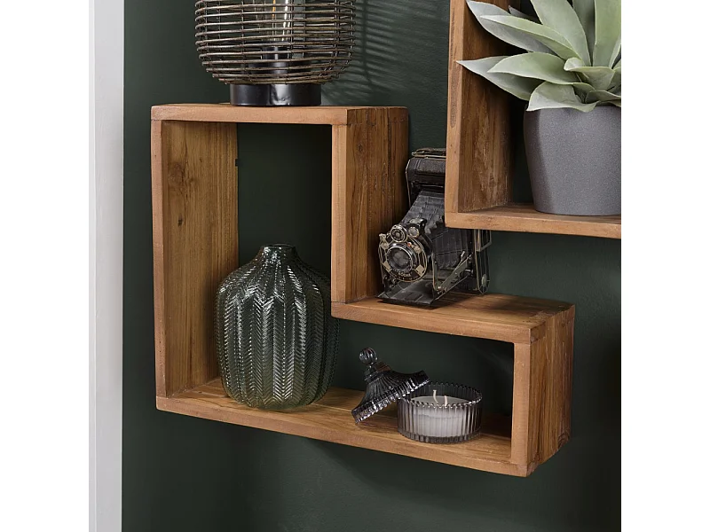 SIXTINE - Étagère murale marron forme 'L' 1 niche bois teck recyclé