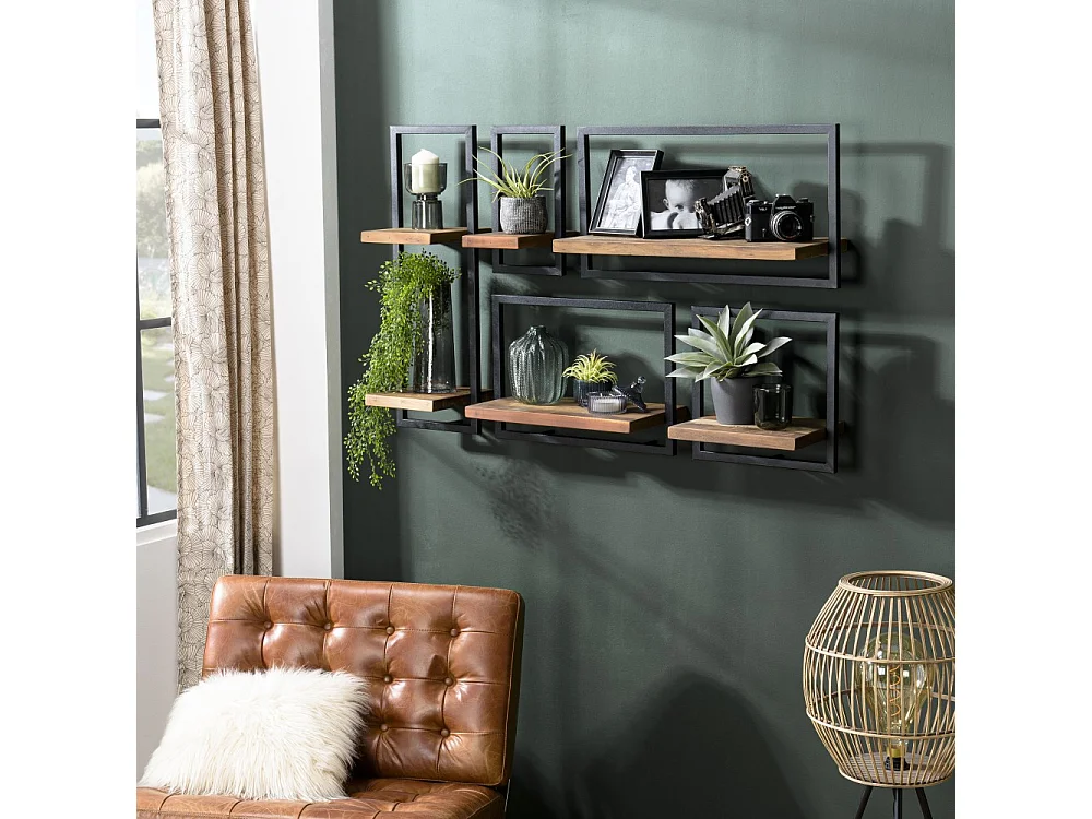 SIXTINE - Étagère murale plateau 20x25cm en bois teck recyclé marron