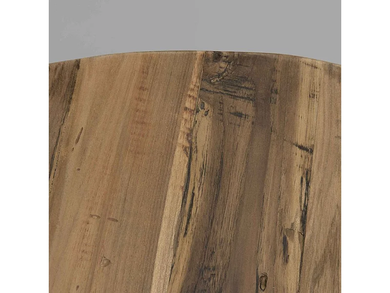 SIXTINE - Table basse coque ronde 100x100cm plateau teck recyclé piétement métal noir