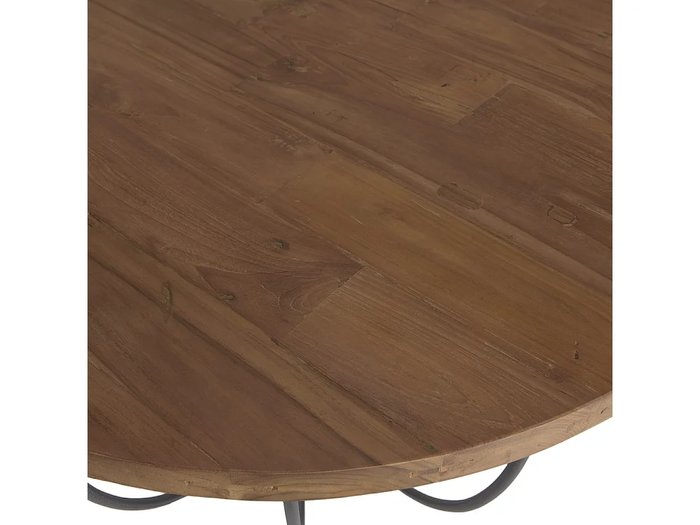 SIXTINE - Table basse ronde 80x80cm plateau bois teck recyclé noir