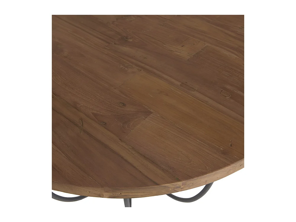 SIXTINE - Table basse ronde 80x80cm plateau bois teck recyclé noir