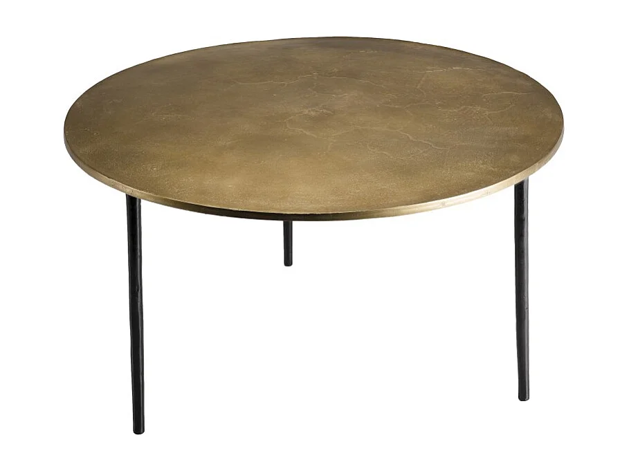 JOHAN - Table basse ronde 80x80cm plateau aluminium doré pieds noirs