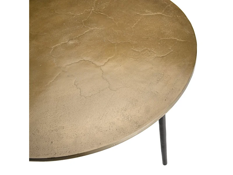 JOHAN - Table basse ronde 80x80cm plateau aluminium doré pieds noirs