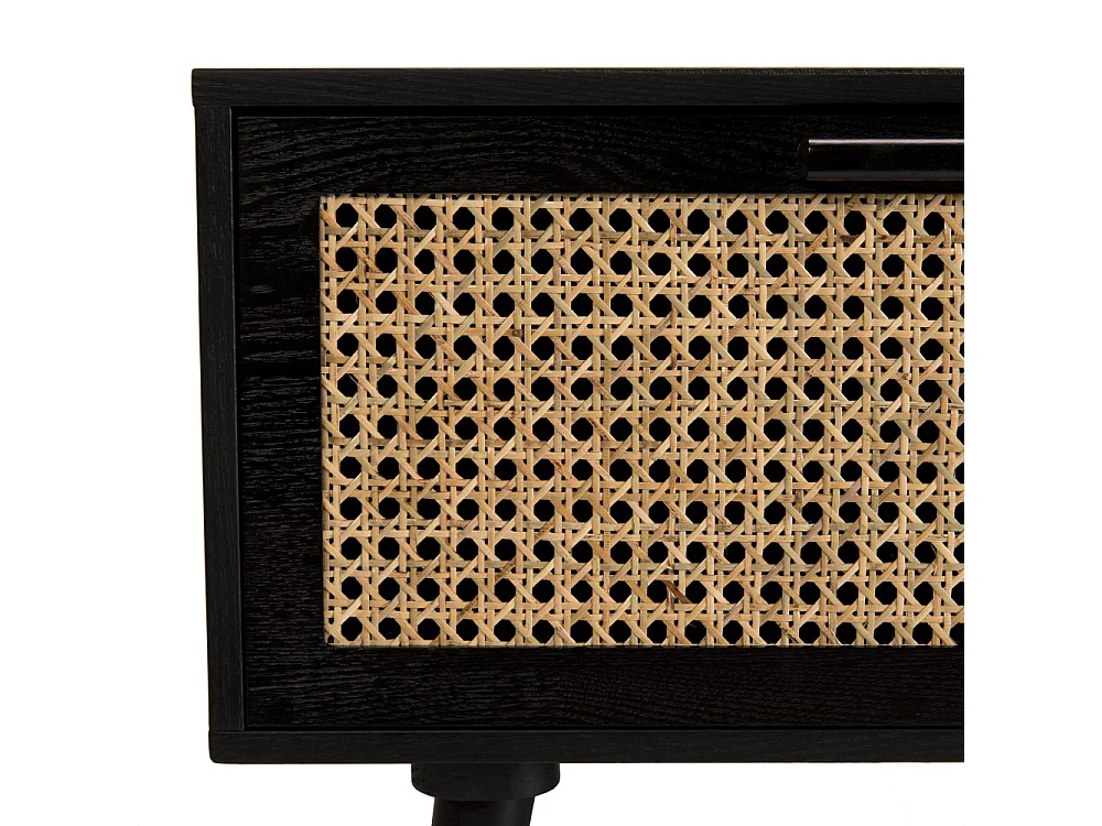 ANGELO - Table basse noire bois 2 tiroirs cannage 1 niche