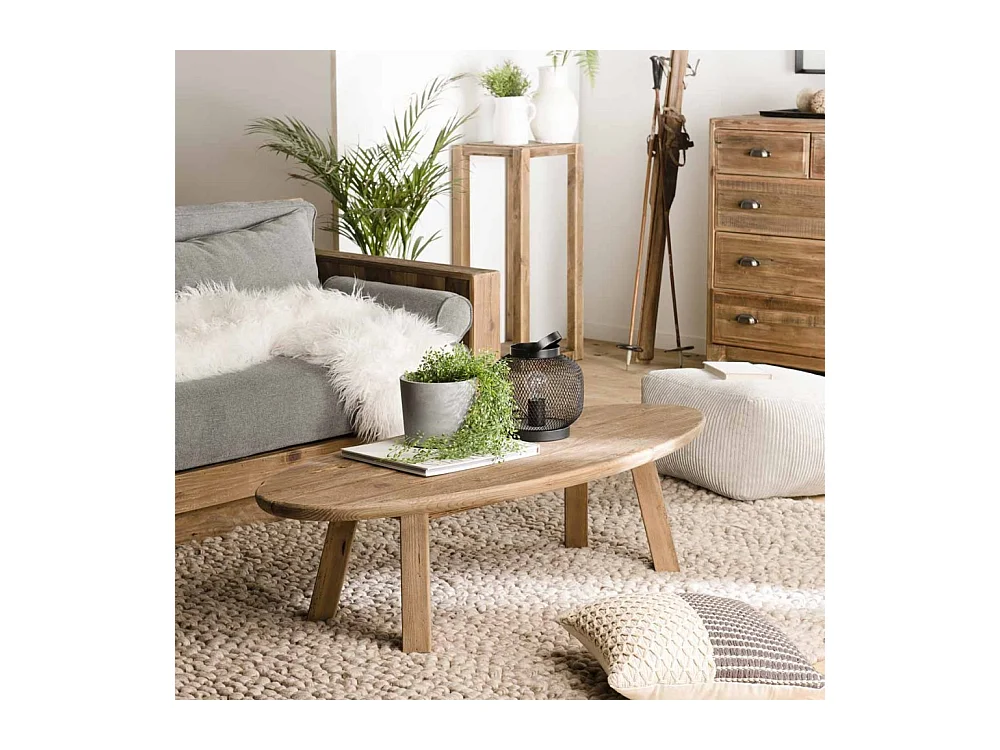 SANDY - Table basse ovale marron bois Pin recyclé