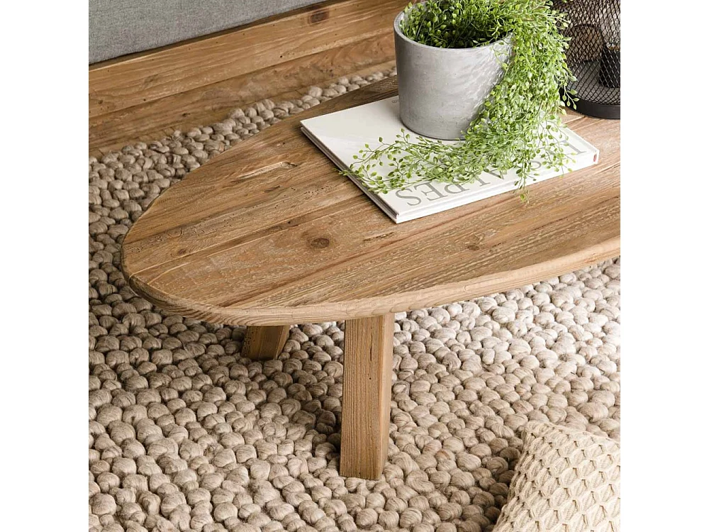 SANDY - Table basse ovale marron bois Pin recyclé