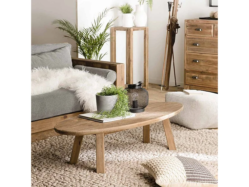 SANDY - Table basse ovale marron bois Pin recyclé