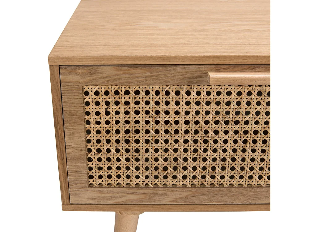 RODRIGO - Table basse couleur naturelle 2 tiroirs 1 niche bois cannage