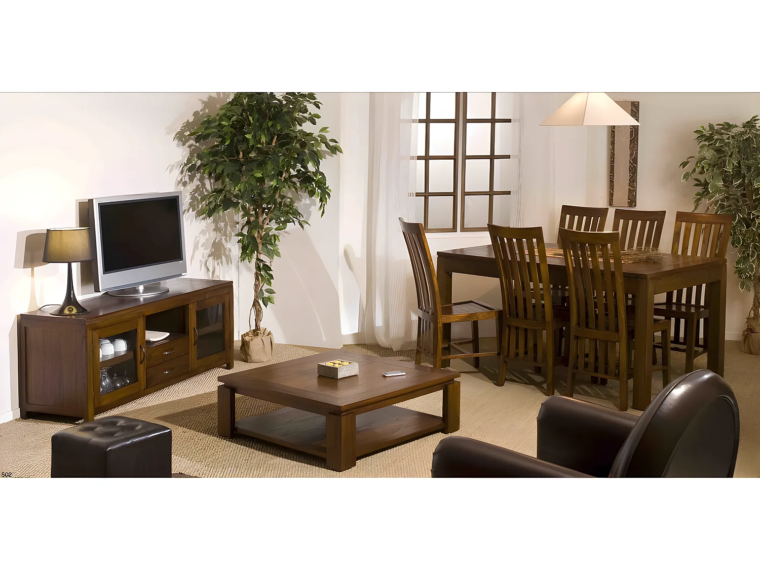 LAUREN - Table basse carrée marron sous plateau 90x90cm bois Mindi