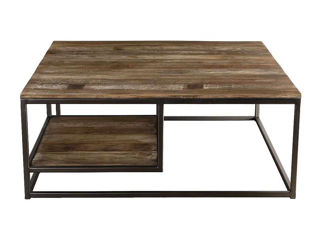 SIXTINE - Table basse carrée avec tablettes 100x100cm bois Teck recyclé