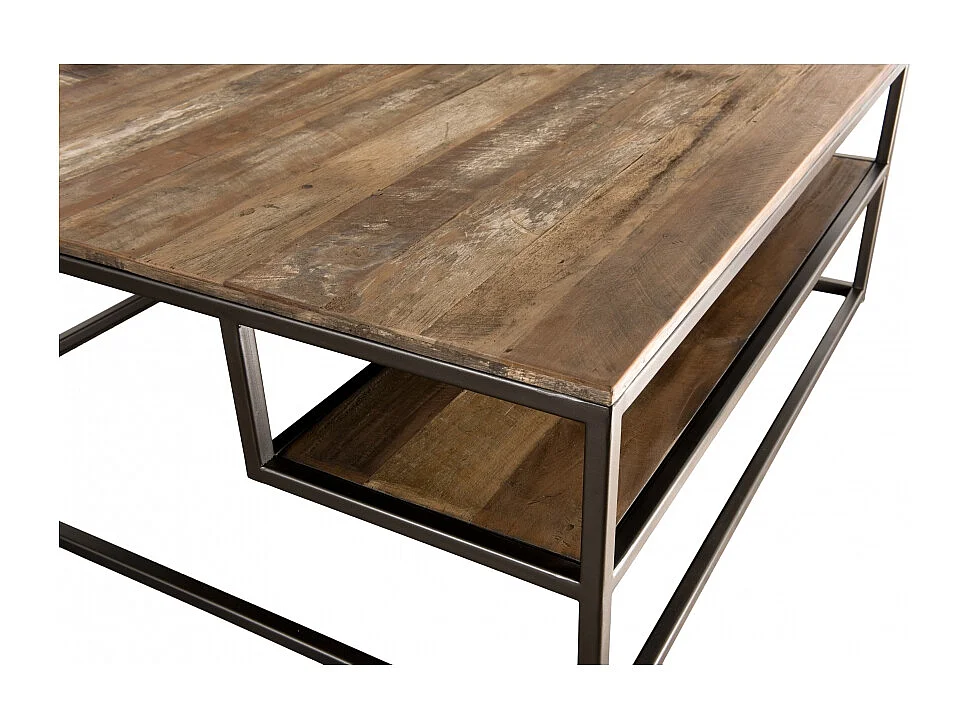 SIXTINE - Table basse carrée avec tablettes 100x100cm bois Teck recyclé