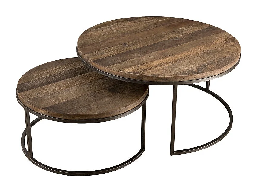 SIXTINE - Set de 2 tables basses gigognes rondes bois de Teck recyclé