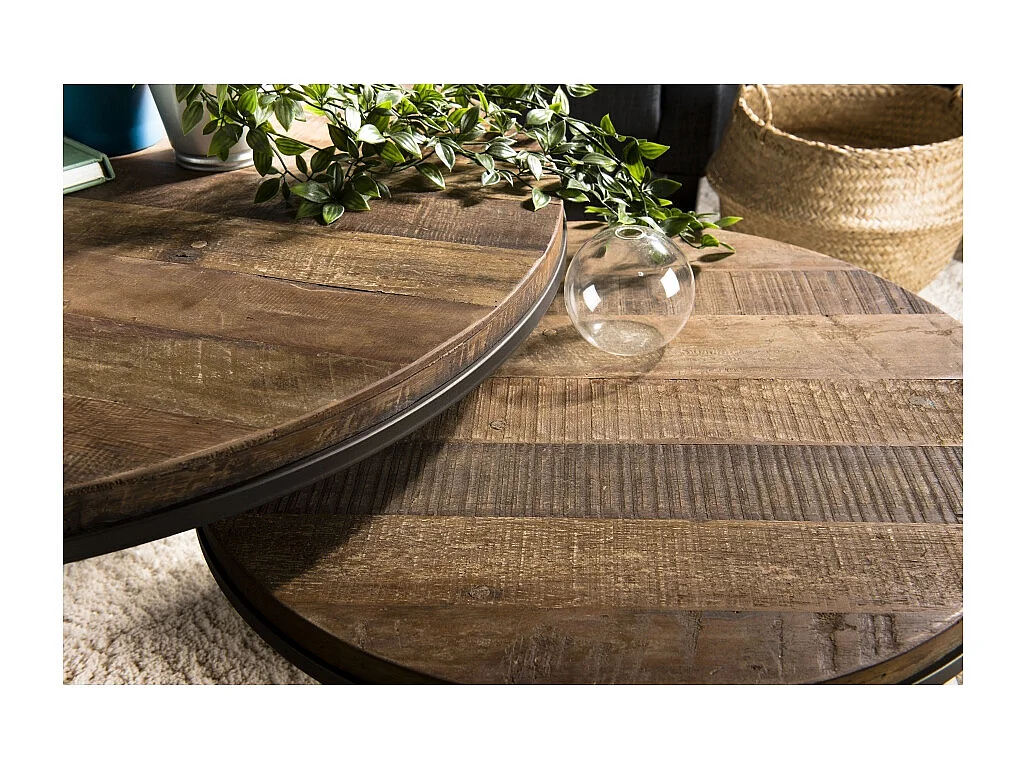 SIXTINE - Set de 2 tables basses gigognes rondes bois de Teck recyclé