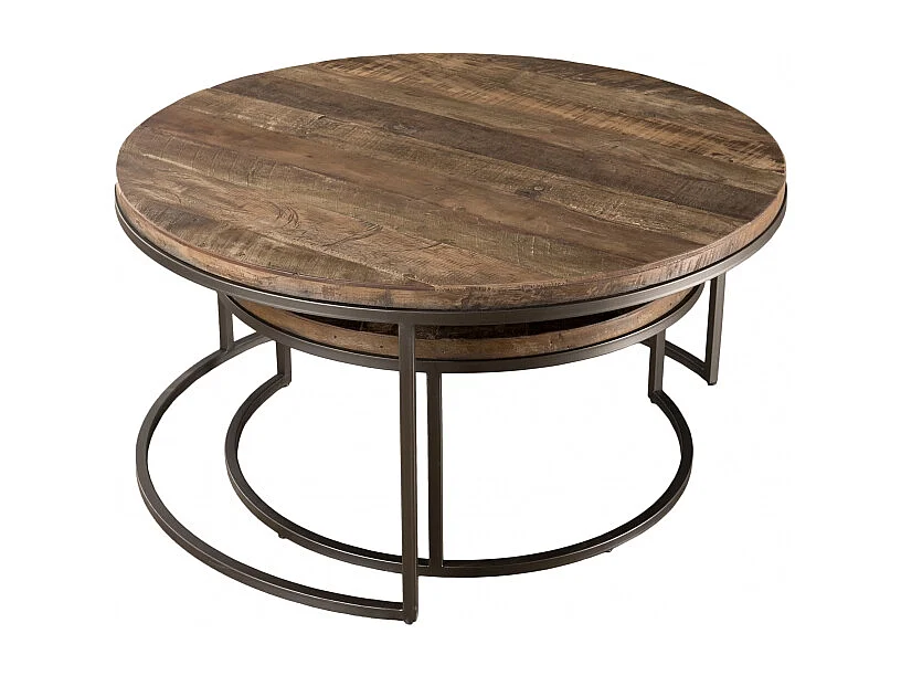 SIXTINE - Set de 2 tables basses gigognes rondes bois de Teck recyclé
