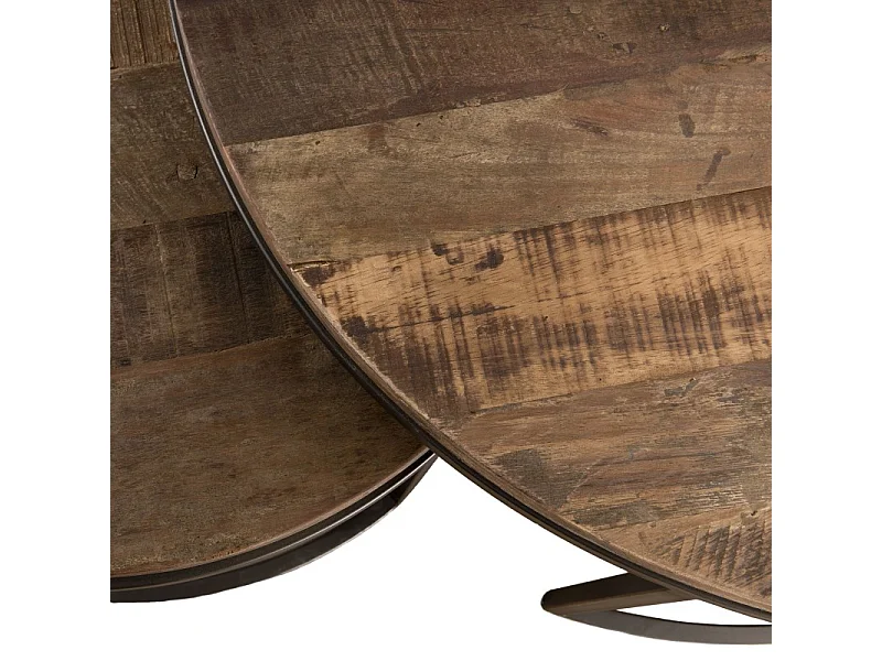 SIXTINE - Set de 2 tables basses gigognes rondes bois de Teck recyclé