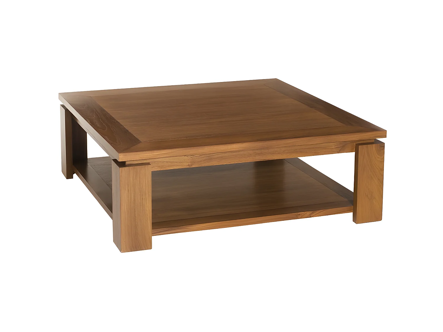 API - Table basse carrée marron sous plateau 90x90cm bois Teck
