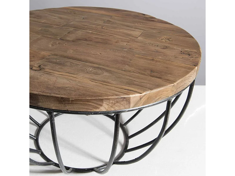 SIXTINE - Table basse plateau 60x60cm bois teck recyclé métal noir
