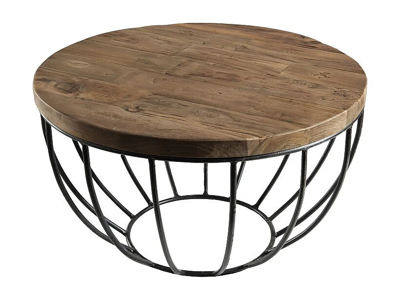 SIXTINE - Table basse plateau 60x60cm bois teck recyclé métal noir