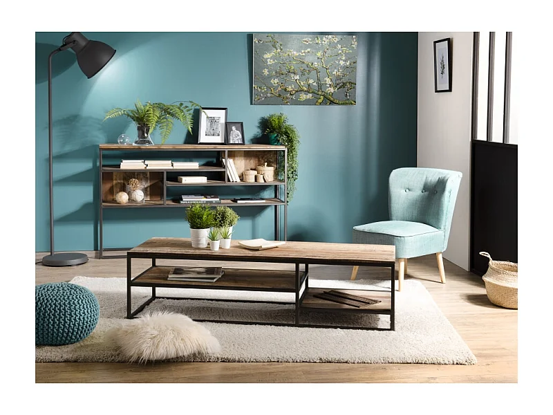 SIXTINE - Table basse rect. tablettes en bois de Teck recyclé marron