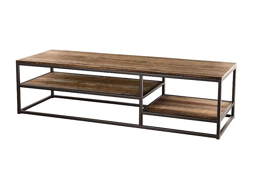SIXTINE - Table basse rect. tablettes en bois de Teck recyclé marron