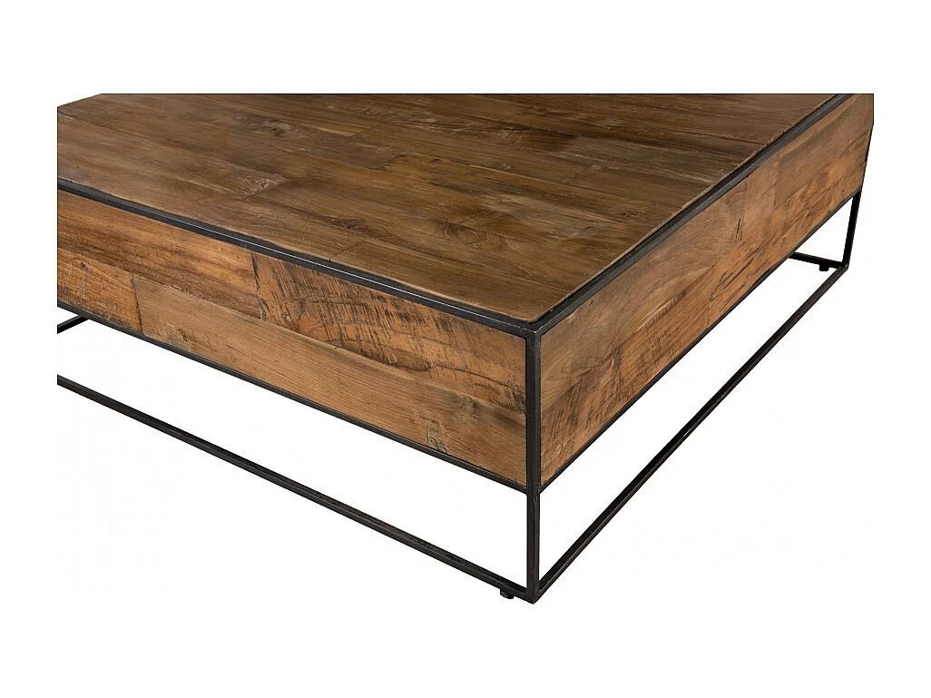 SIXTINE - Table basse bois carrée 100x100cm Teck recyclé et métal