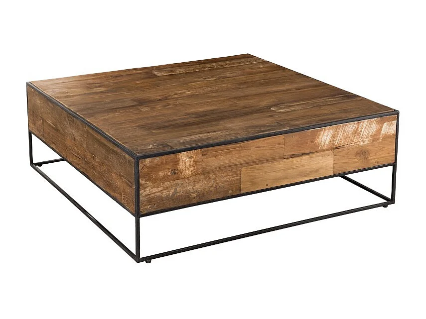 SIXTINE - Table basse bois carrée 100x100cm Teck recyclé et métal