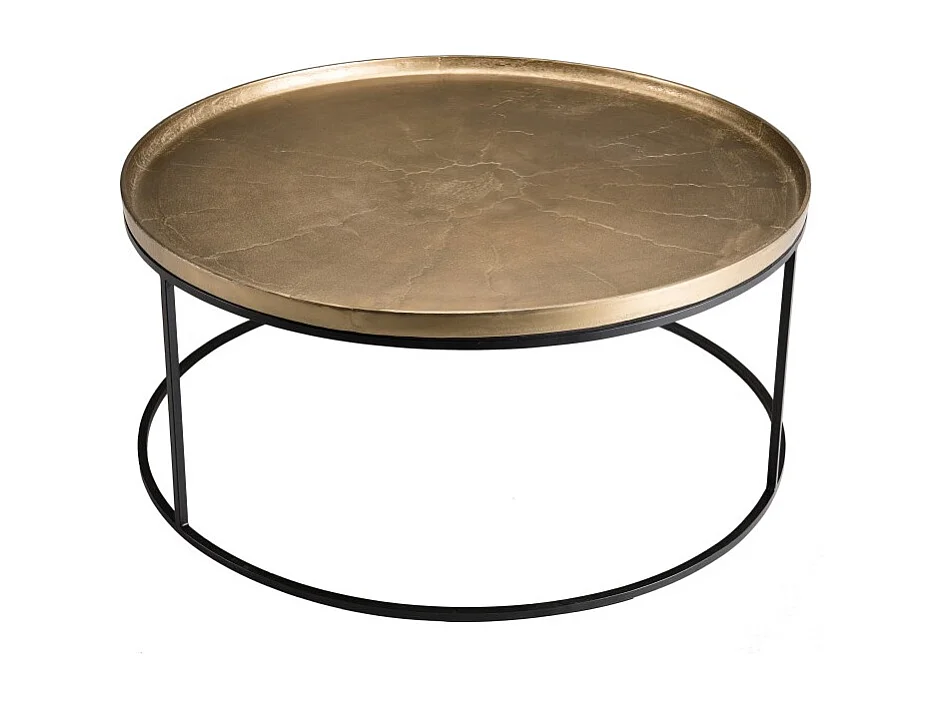 JOHAN - Table basse ronde 88x88cm alu. doré pieds ronds métal noir