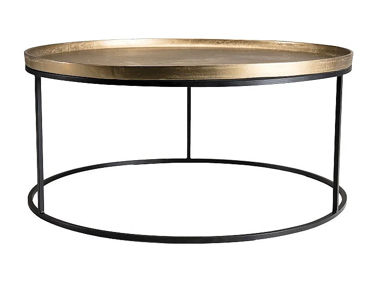 JOHAN - Table basse ronde 88x88cm alu. doré pieds ronds métal noir