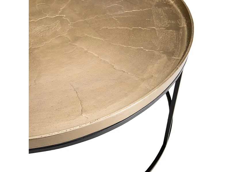 JOHAN - Table basse ronde 88x88cm alu. doré pieds ronds métal noir